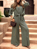 ODETTE | TIE-FRONT SHIRT & WIDE-LEG BUTTON SIDE TROUSER SET