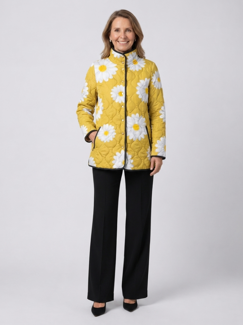 Marjorie™ | Mustard Daisy Quilted Jacket
