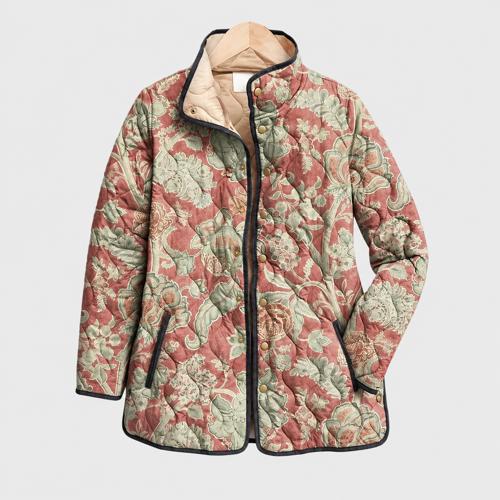 Bernadette™ | Terracotta Damask Quilted Jacket