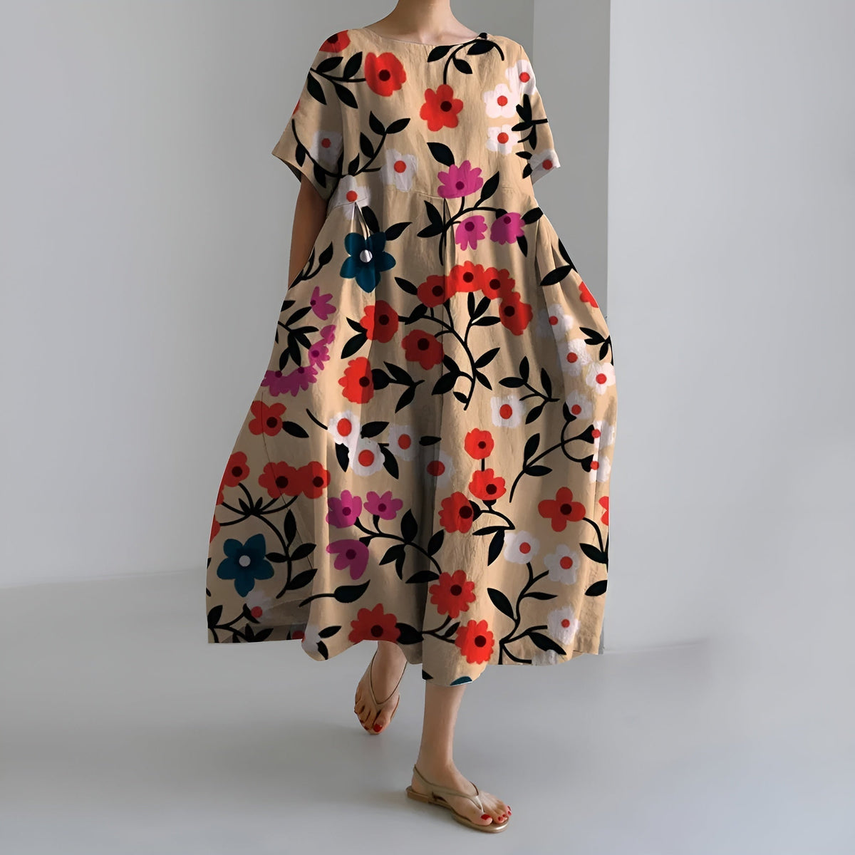 MEERI | ARTISTIC MAXI DRESS WITH VINTAGE FLORAL PATTERN AND EFFORTLESS ELEGANCE