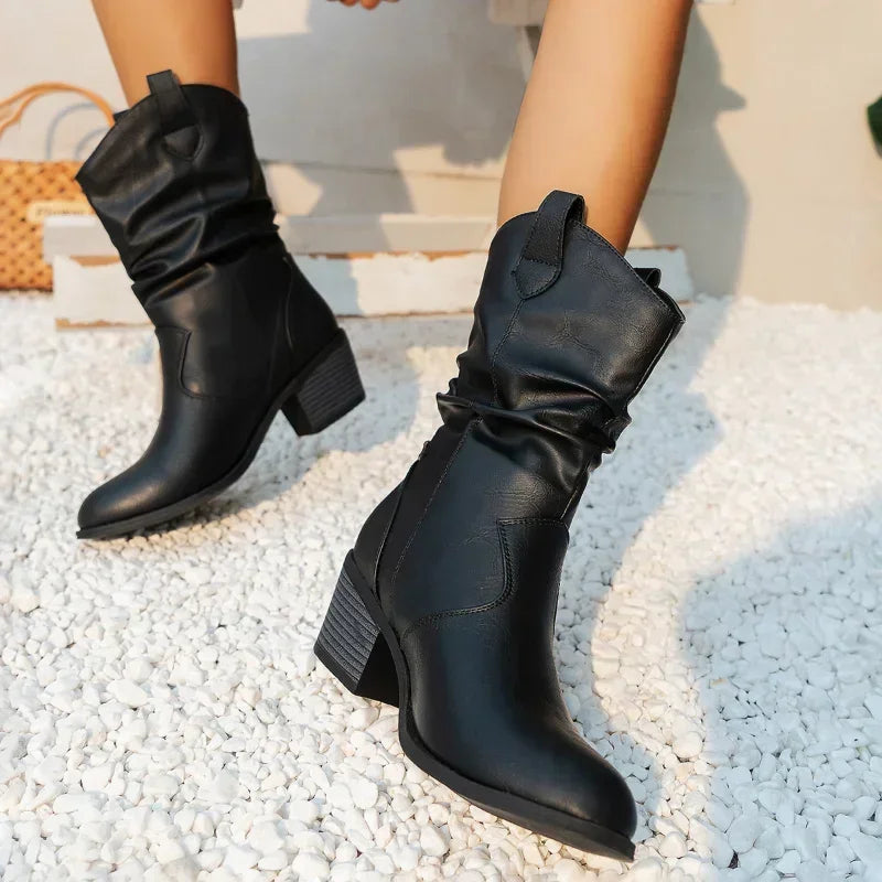 BETHANY | LEATHER LOOK WESTERN BOOTS