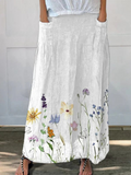 KISHA | WATERCOLOR SPRING MEADOWS ART PRINTED ELASTIC WAISTBAND POCKET SKIRT