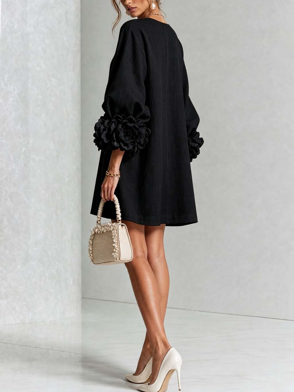 Rosamund | Floral-Cuff Button Mini Dress