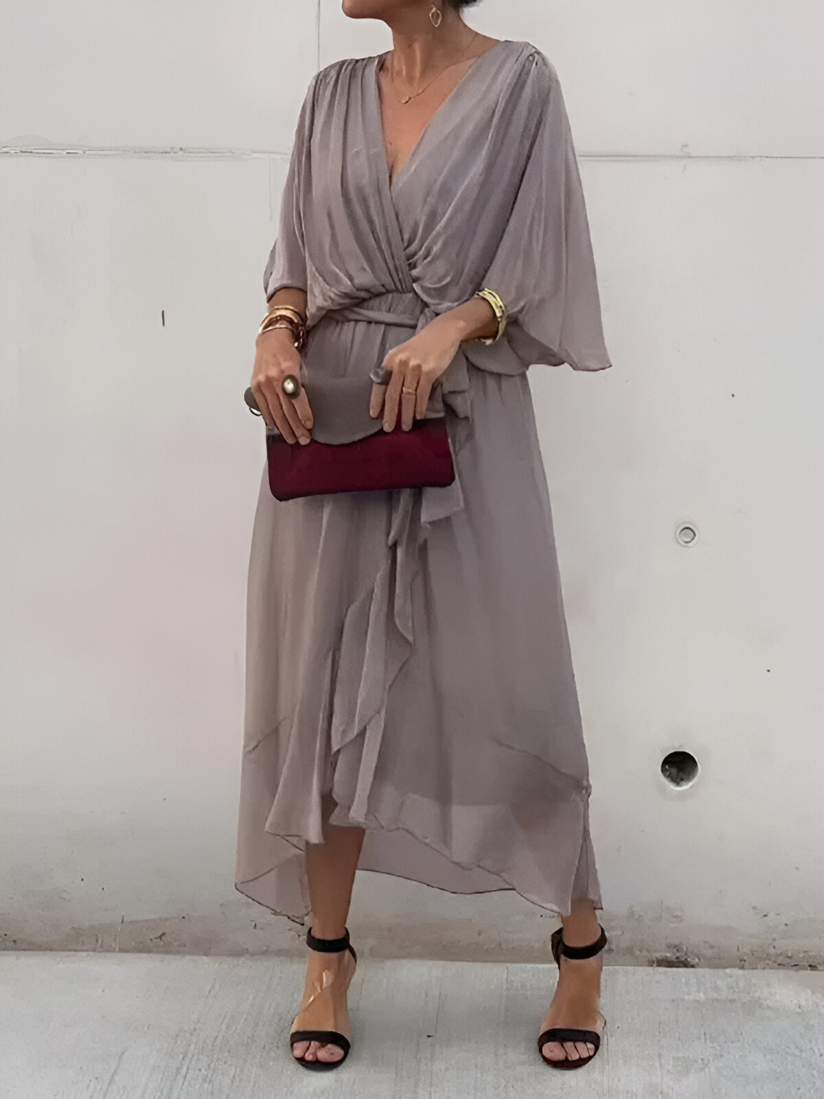 MONICA | CHIFFON DRESS WITH V-NECK