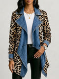 SHERILYN | LEOPARD PRINT & WASHED DENIM PANELED MID-LENGTH JACKET